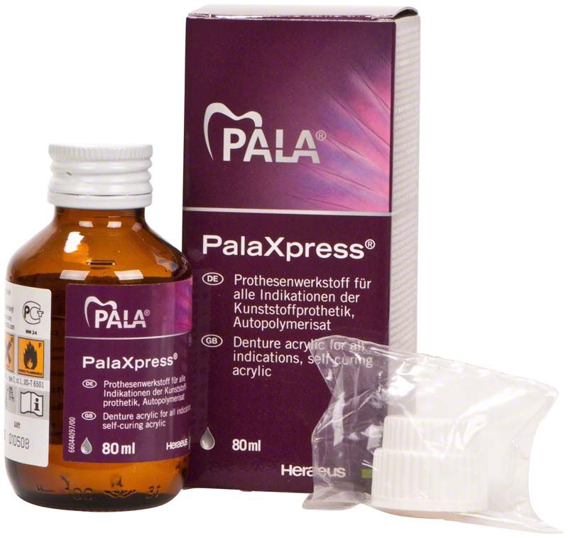 PalaXpress® Flüssigkeit 80ml Flasche mit Verpackung und Zubehör.