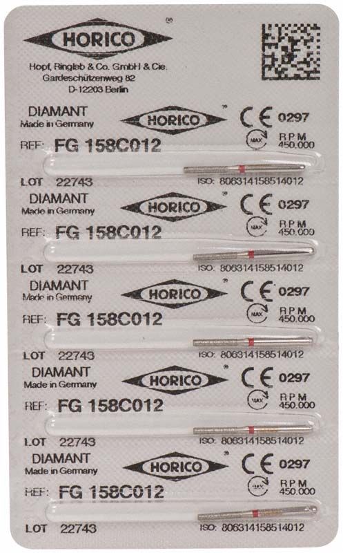 Blisterpackung mit sechs Diamantbohrern FG 158C 012 von Horico.