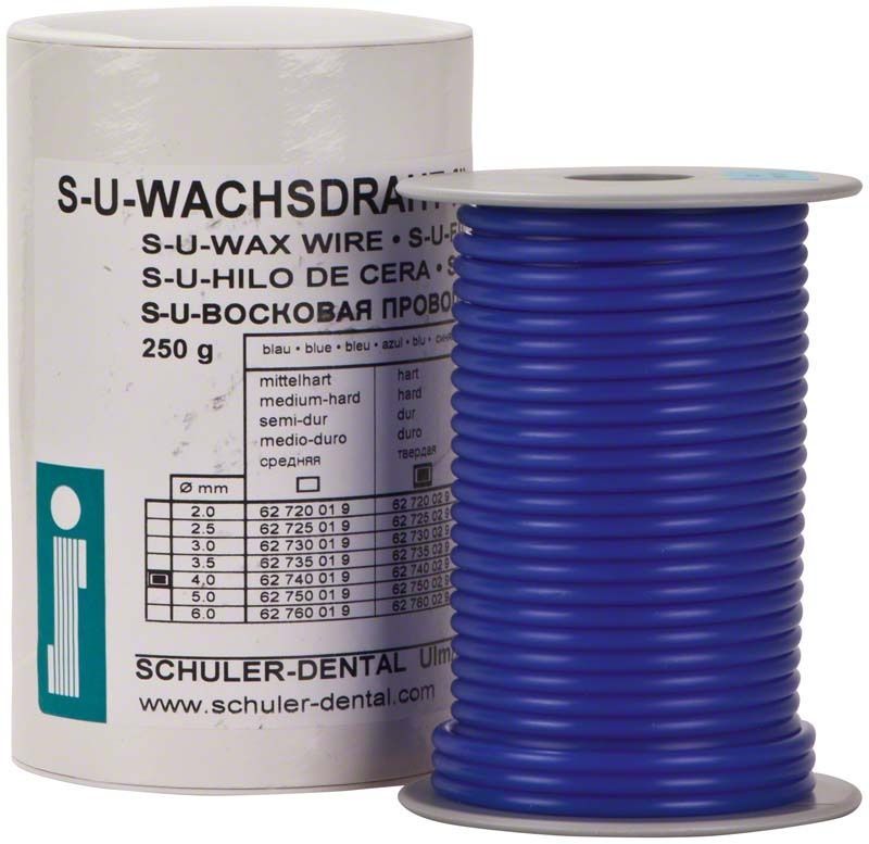 Blauer Wachsdraht auf Spule für Dentalanwendungen.