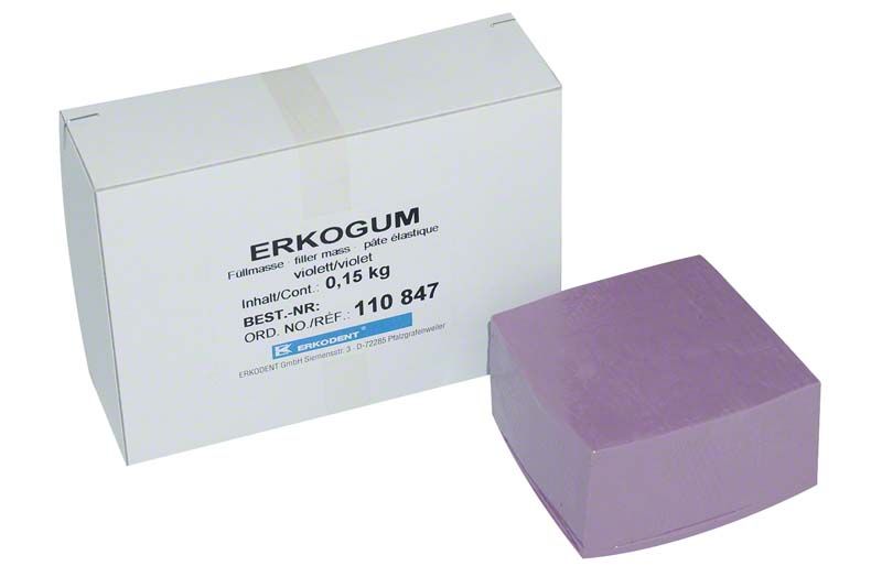 Erkogum Ausblockmaterial violett 150g neben Verpackung.