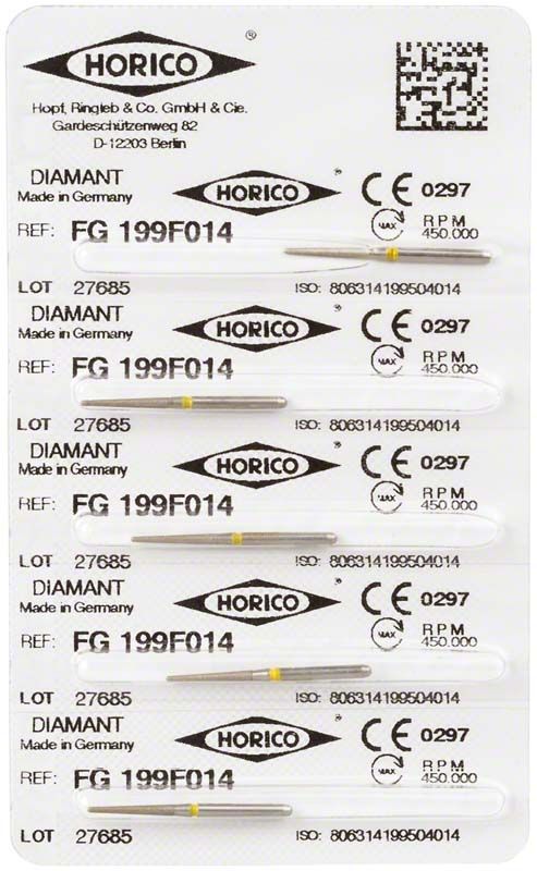 Verpackung von Diamant FG 199F 014 mit fünf Bohrern.