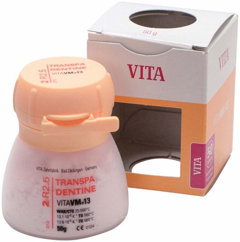 VM13 3D Transpa Dentin 50g 2R2.5 mit Verpackung und Etikett.