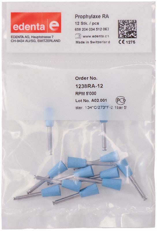 Prophy Polierer Pasteless blau Kegel umgekehrt in Verpackung von Edenta.