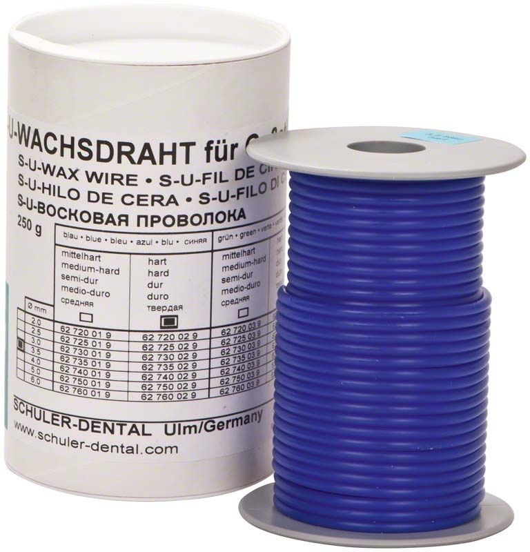 S-U-Wachsdraht blau hart Ø 3,5mm auf Spule vor Verpackung.
