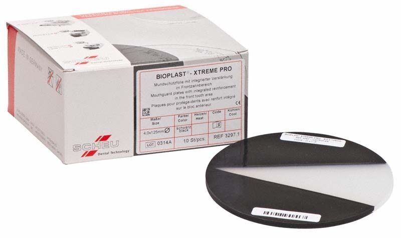 Medizinische Tiefziehfolie BIOPLAST® XTREME 4,0mm schwarz mit Verpackung.