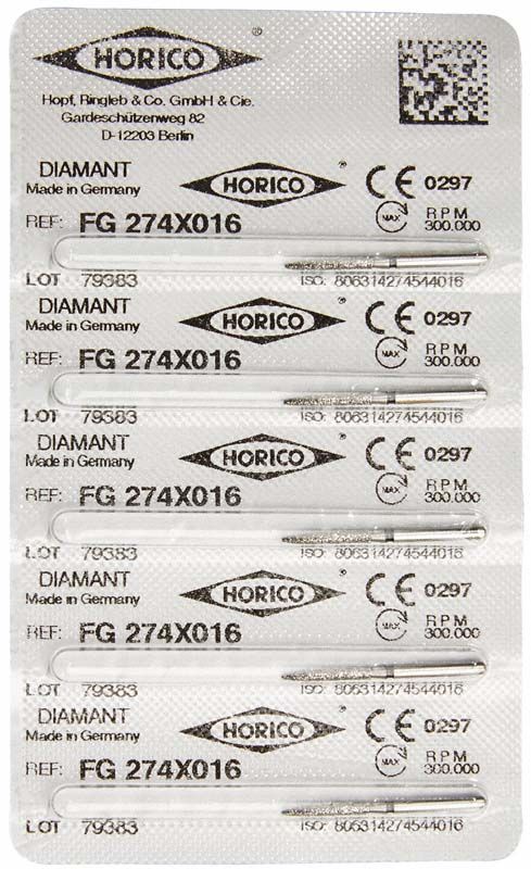Blisterverpackung mit Diamantinstrumenten FG 274X 016 von Horico.