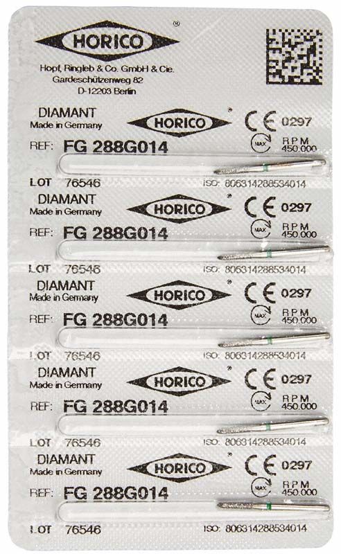 Blisterverpackung mit Diamant FG 288G 014 Fräsern, Hersteller Horico.