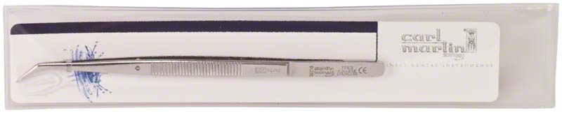 Zahnpinzette COLLEGE aus rostfreiem Stahl mit geriefter kurzer Spitze.