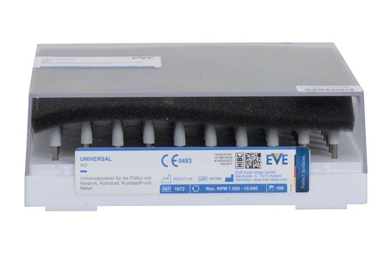 EVE UNIVERSAL Silikonpolierer in weißer Halterung für Dentalanwendungen.