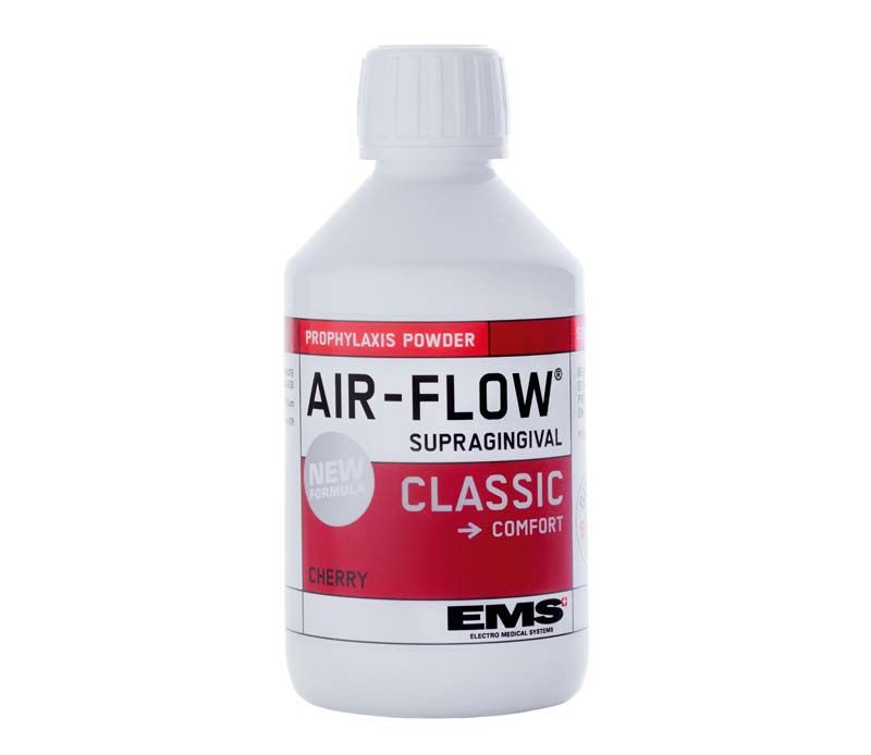 AIRFLOW® Pulver CLASSIC Cherry Flasche mit neuer Formel für supragingivale Behandlungen.