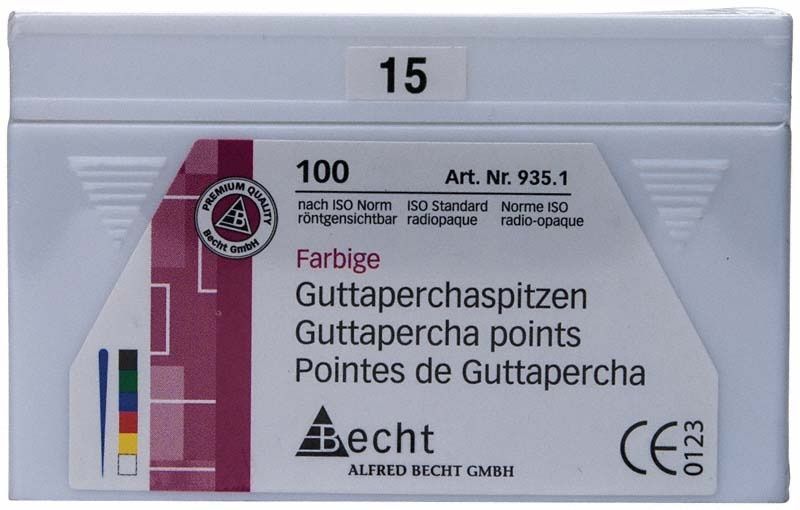 Farbige Guttaperchaspitzen Gr. 15 in weißer Verpackung von Becht.
