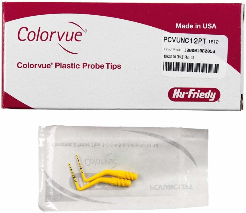 Hochwertige gelbe Parodontometerspitzen mit schwarzen Markierungen in Verpackung.