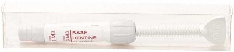 Weiße Kartusche des VITAVM®LC BASE DENTINE SYSTEM 3M3 in Verpackung.