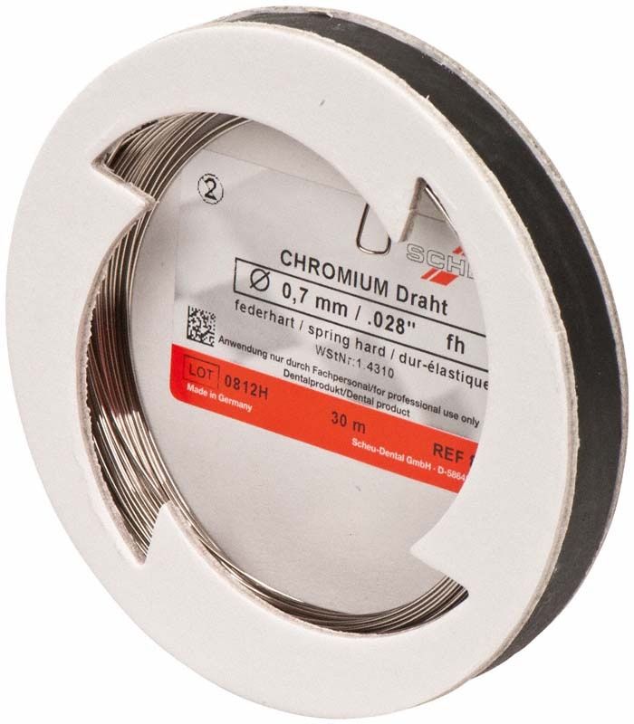 CHROMIUM Spulendraht federhart, 0,7mm x 30m auf Kunststoffspule.