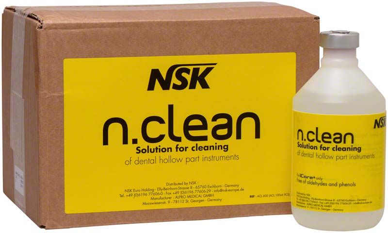 Kartonverpackung und Flasche des N.Clean Reinigung 6x500ml für medizinische Geräte.