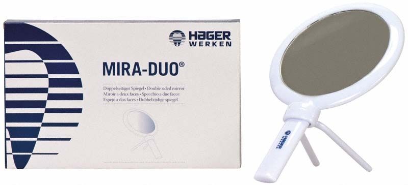 Mira-Duo® Spiegel mit Verpackung für den dentalen Bereich.