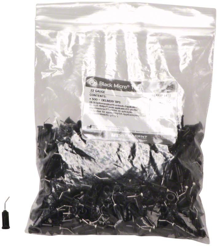 Schwarze Microtips mit gebogener Metallkanüle in transparenter Verpackung.