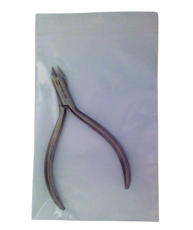 Edelstahl Drahtbiegezange in transparenter Verpackung.