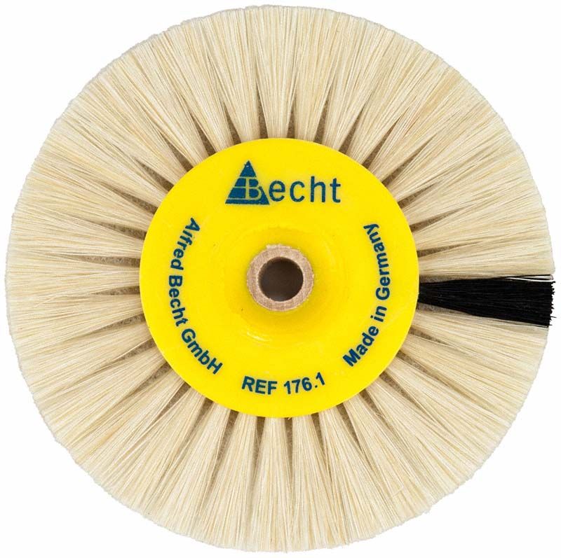 Einlage Rundbürste Vlies 40/80mm mit gelbem Kunststoffkern und Aufschrift.