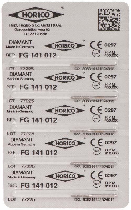 Blisterverpackung mit Diamant FG 141 012 Schleifinstrumenten.