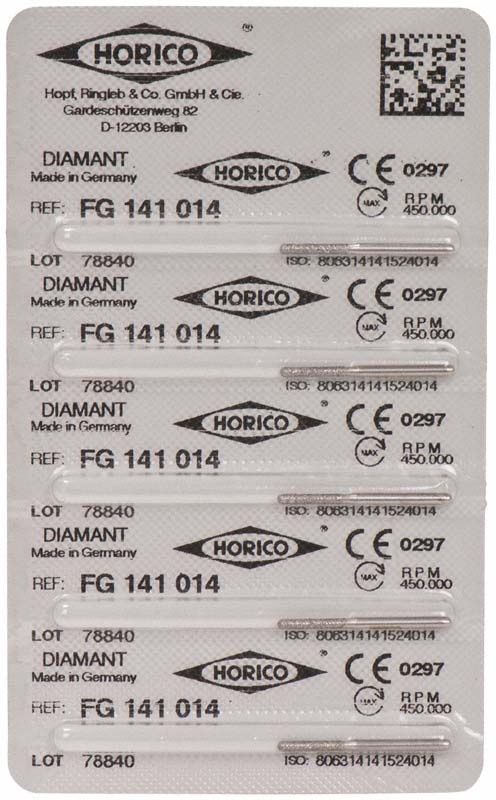 Blisterpackung mit Diamant FG 141 014 Schleifinstrumenten von Horico.
