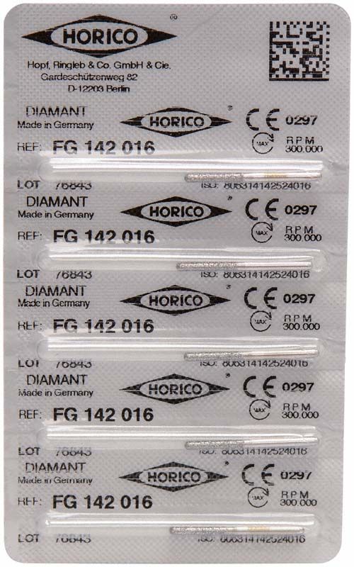 Blisterverpackung mit Diamant FG 142 016 Dentalinstrumenten.