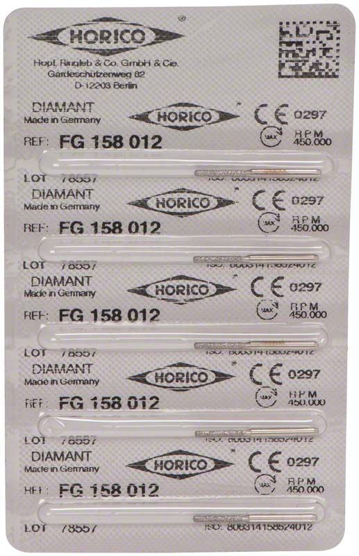 Verpackung mit Diamant FG 158 012 Dentalinstrumenten.