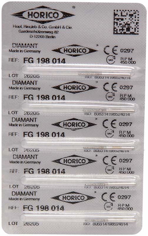 Blisterpackung mit Diamant FG 198 014 Schleifinstrumenten.