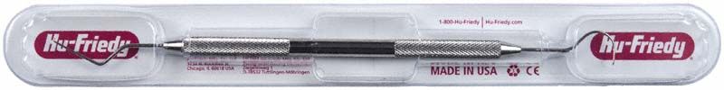 Doppelendige Zahnsonde aus Satin Steel in Kunststoffverpackung.