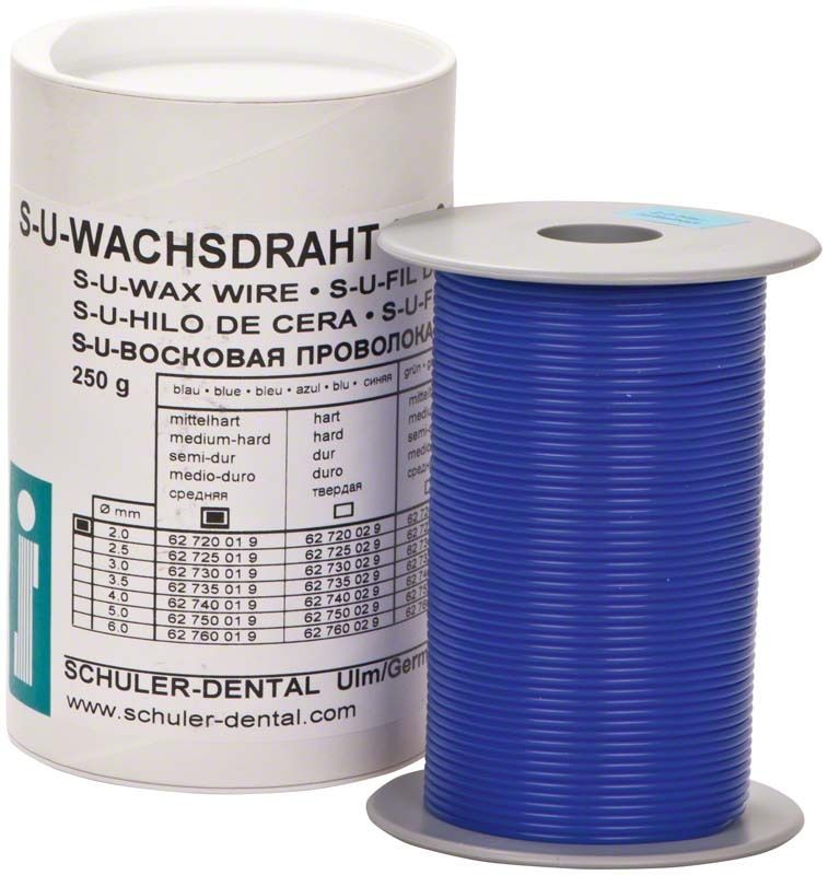 Blaues S-U-Wachsdraht, mittelhart, Ø 2,0mm, auf Spule.
