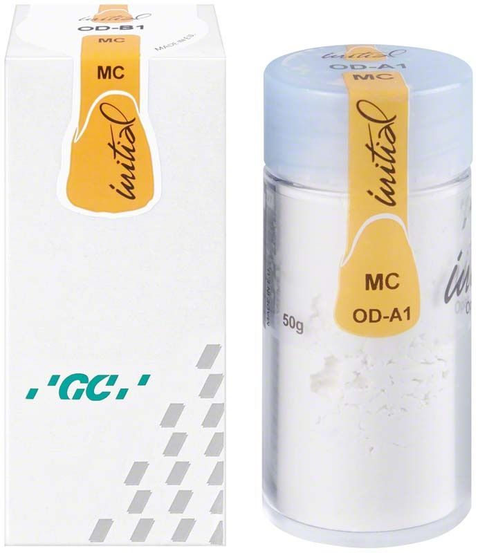 GC Initial MC Opaque Dentin 50g OD B1 in Kunststoffdose mit Verpackung.