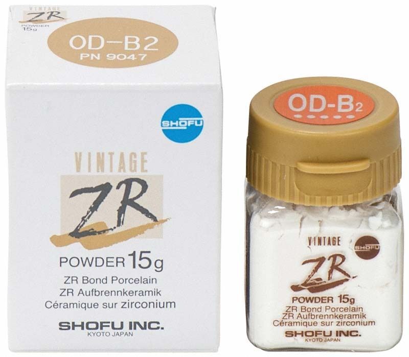 VINTAGE ZR Opaque Dentin OD-B2 15g Glas neben Produktverpackung