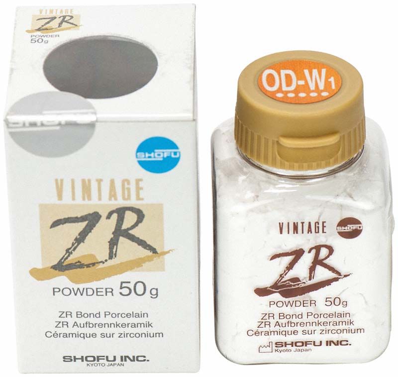 Vintage ZR Opaque Dentin OD-W1 Pulver, 50g Glasflasche mit Verpackung.