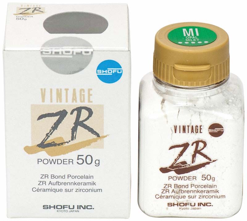 Vintage ZR Opal Effekt MI 50g Pulver in Kunststoffflasche neben Verpackung.