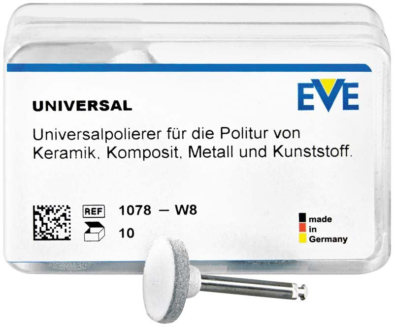 Universalpolierer EVE für Keramik, Komposit, Metall und Kunststoff in Verpackung.