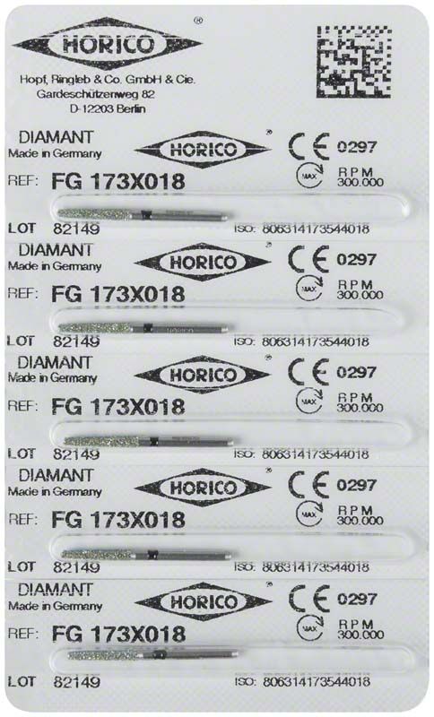 Verpackung von Diamant FG 173X 018 Bohrer, sechs Stück, Made in Germany.