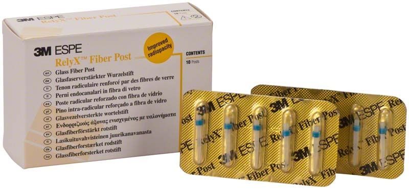 RelyX™ Fiber Post Glasfaserverstärkte Wurzelstifte in Blisterverpackung.