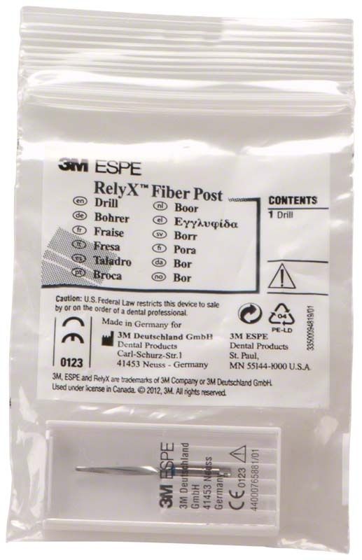 Beutel mit 3M RelyX Fiber Post Bohrer Gr. 3, dentalmedizinisches Instrument.