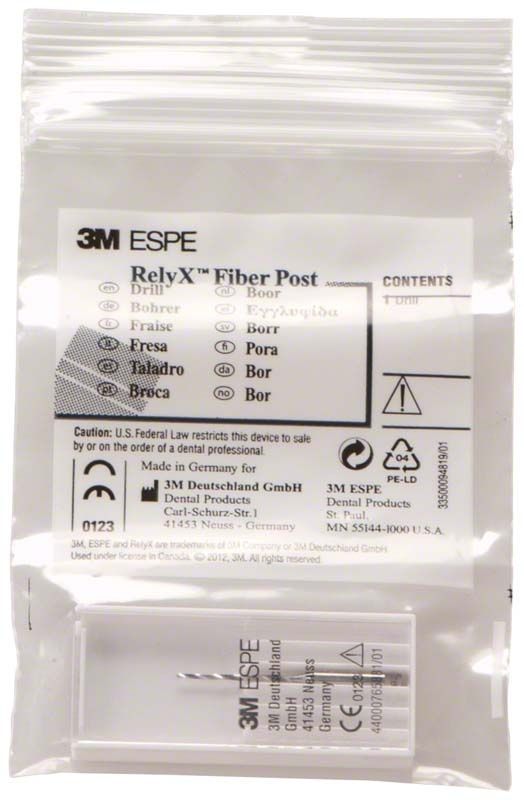 Verpackung des 3M RelyX Fiber Post Bohrers für Dentalmedizin.