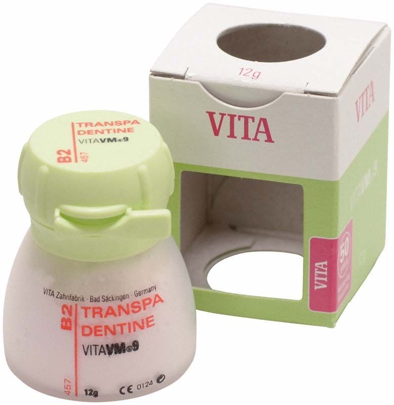 VM9 Transpa Dentin B2, 12g, in geöffneter Verpackung.
