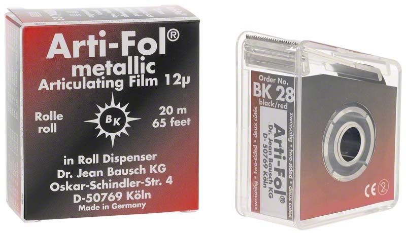 Arti-Fol® metallic Artikulationsfolie 12µ im transparenten Spender, 20m schwarz/rot.