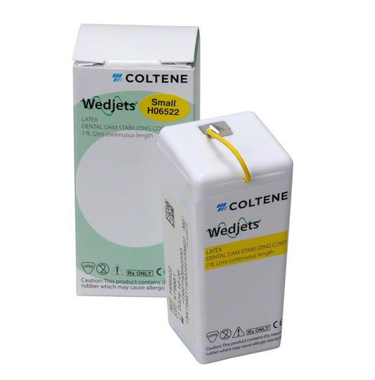 Hygenic Wedjets Befestigungsschnur in gelber Farbe auf Verpackung.
