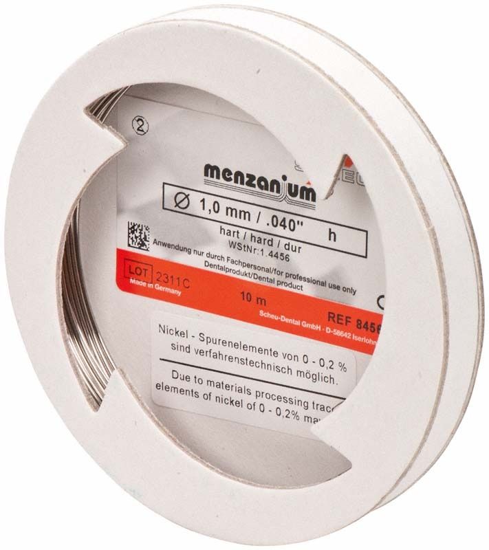 Menzanium® Spulendraht hart, 1,0 mm x 10 m, auf weißer Kunststoffspule.