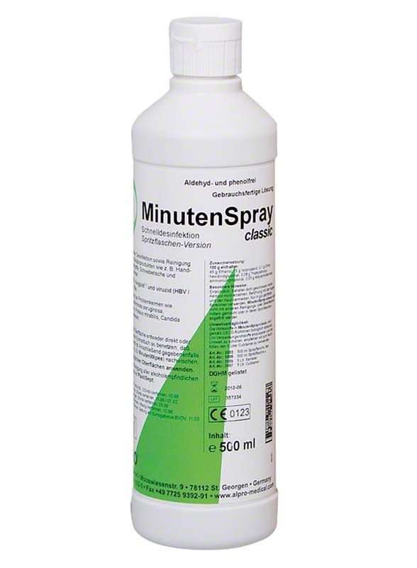 Minutenspray classic 500 ml Flasche für medizinische Flächendesinfektion.