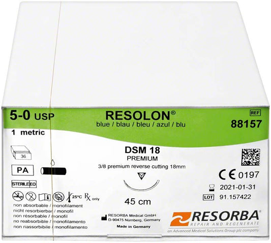 Image of RESORBA® RESOLON® Nahtmaterial DSM18 5/0 1,0 blau