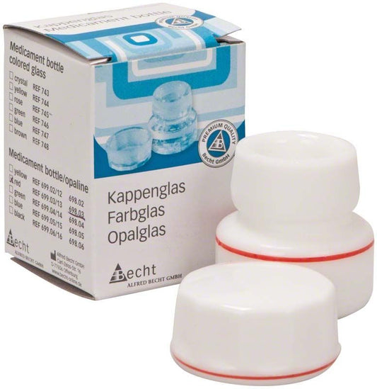 Kappenglas Simplex-Opalglas mit rotem Ring und Verpackung im Hintergrund.