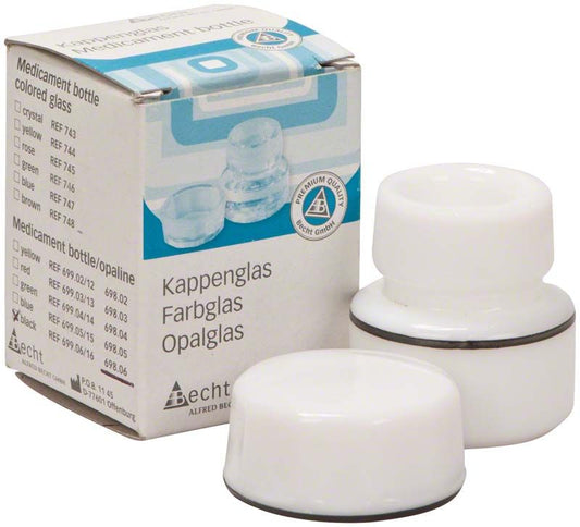 Kappenglas Simplex-Opalglas mit schwarzem Ring neben Verpackung.