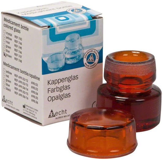 Kappenglas Buntglas braun neben Produktverpackung mit Aufschrift.