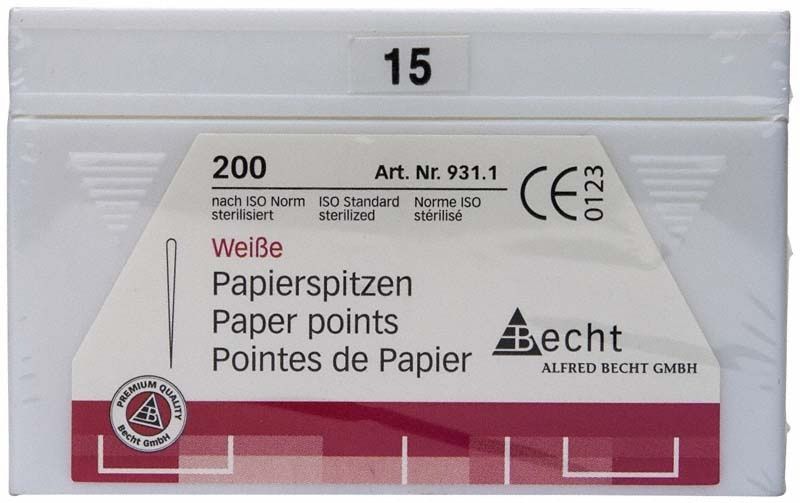 Weiße Papierspitzen Gr. 15, 200er Packung für Wurzelkanaltrocknung.