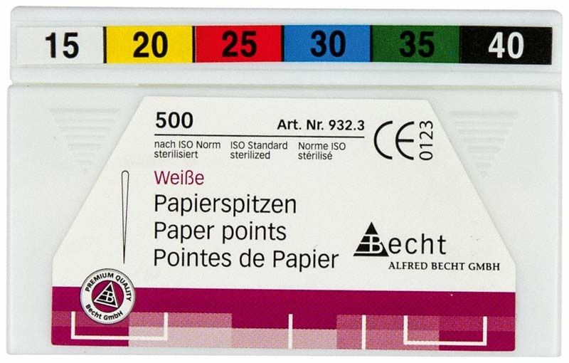 Weiße Papierspitzen sortiert, Größen 15 bis 40, 500 Stück in Box.